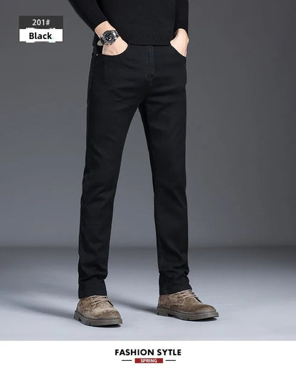 New Style Jeans Black Men's Slim Korean Style Comfortable Straight Leg Elastic Mid Waist Pants Autumn Winter Casual Denim Pants.