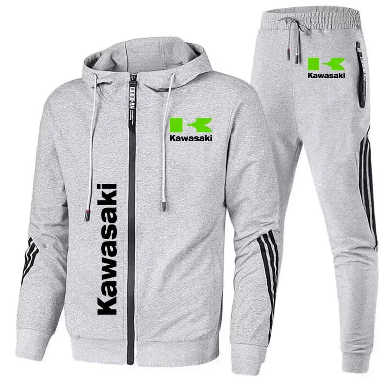 Kawasaki Motorcycle Racing Team Men Hoodie Pant Sets Spring Autumn Casual Male Zipper Sweatshirt Pants Suit 2024 Sport Coat Set.