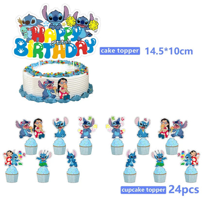 Stitch Party Supplies für Kinder Lilo und Stitch Geburtstag Party Dekorationen Luftballons Banner Tischdecke Hintergrund Geschirr