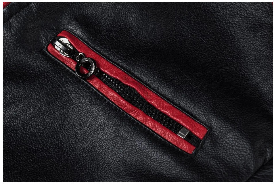 M-5XL Plus Size Men's Motorcycle Leather Jacket Winter Warm Stand Collar PU Biker Coat Casual Streetwear Fleece Lined Outerwear.