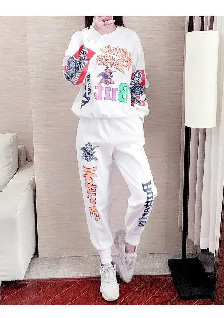 Women's Casual Sweat Suits 2025 Spring Autumn New Tracksuit Fashion Loose Long Sleeved Tops And Pants 2 Two Piece Set For Women.