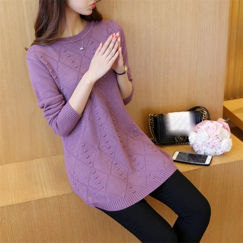 Strick pullover Herbst Winter Tops O-Ausschnitt Langarm Pullover lässig warme Damen pullover Midi lange schlanke Pullover Mädchen
