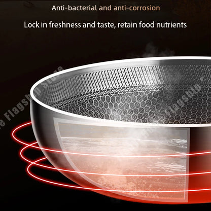316 Stainless Steel Frying Pan Wok Non-stick Cooking Honeycomb Steak Gas Stove Pot Induction General Saucepan Kitchen Cookware.