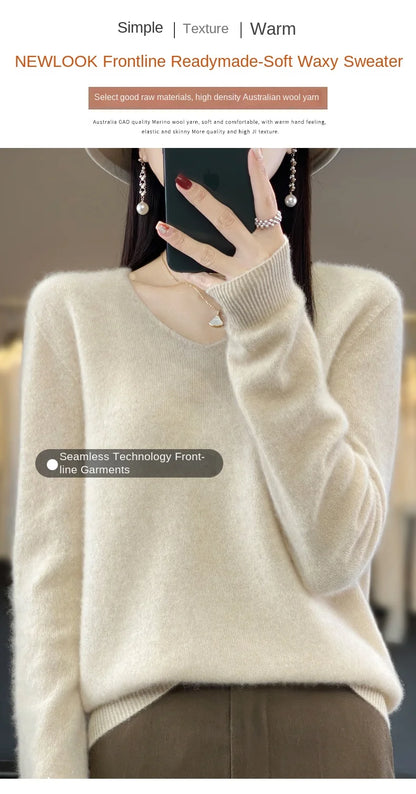 2024 100% Merino Reine Wolle V-ausschnitt Herbst Und Winter Pullover Pullover Neue Kaschmir Pullover frauen Beiläufige Gestrickte Top DMR201