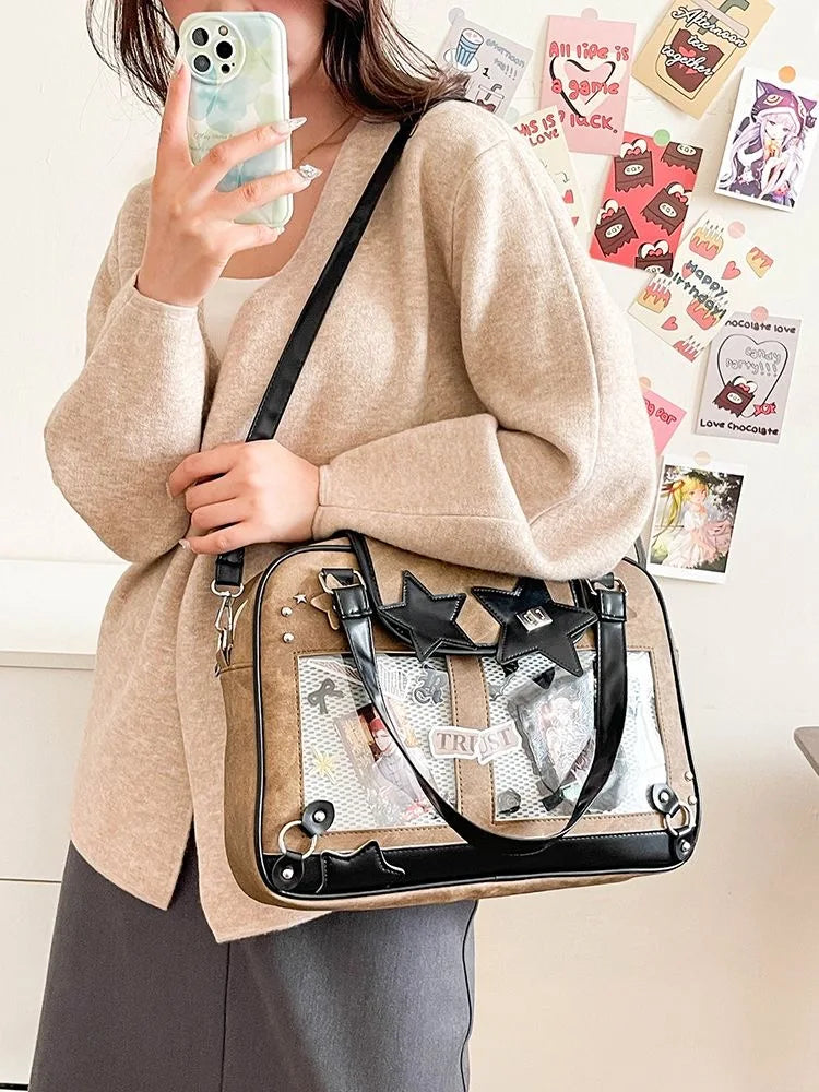 Y2K Trendy Star Ita Bag Lolita Girl Transparent Pocket Fashion Crossbody Bag Women's DIY Display Shoulder Bag Cute Purse Handbag