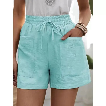 Women's High-waisted Loose-fit Solid Color Casual Shorts Pocket Bell Bottoms.
