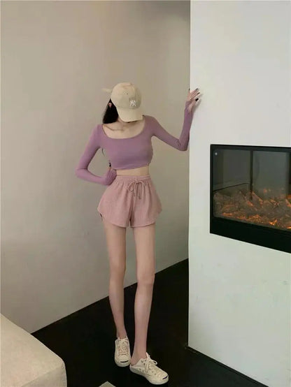 Women Gym Fitness Running Shorts Women's Summer Thin Style Loose Casual Large Size Wide Leg High Waist A-word Sports Hot Pants.