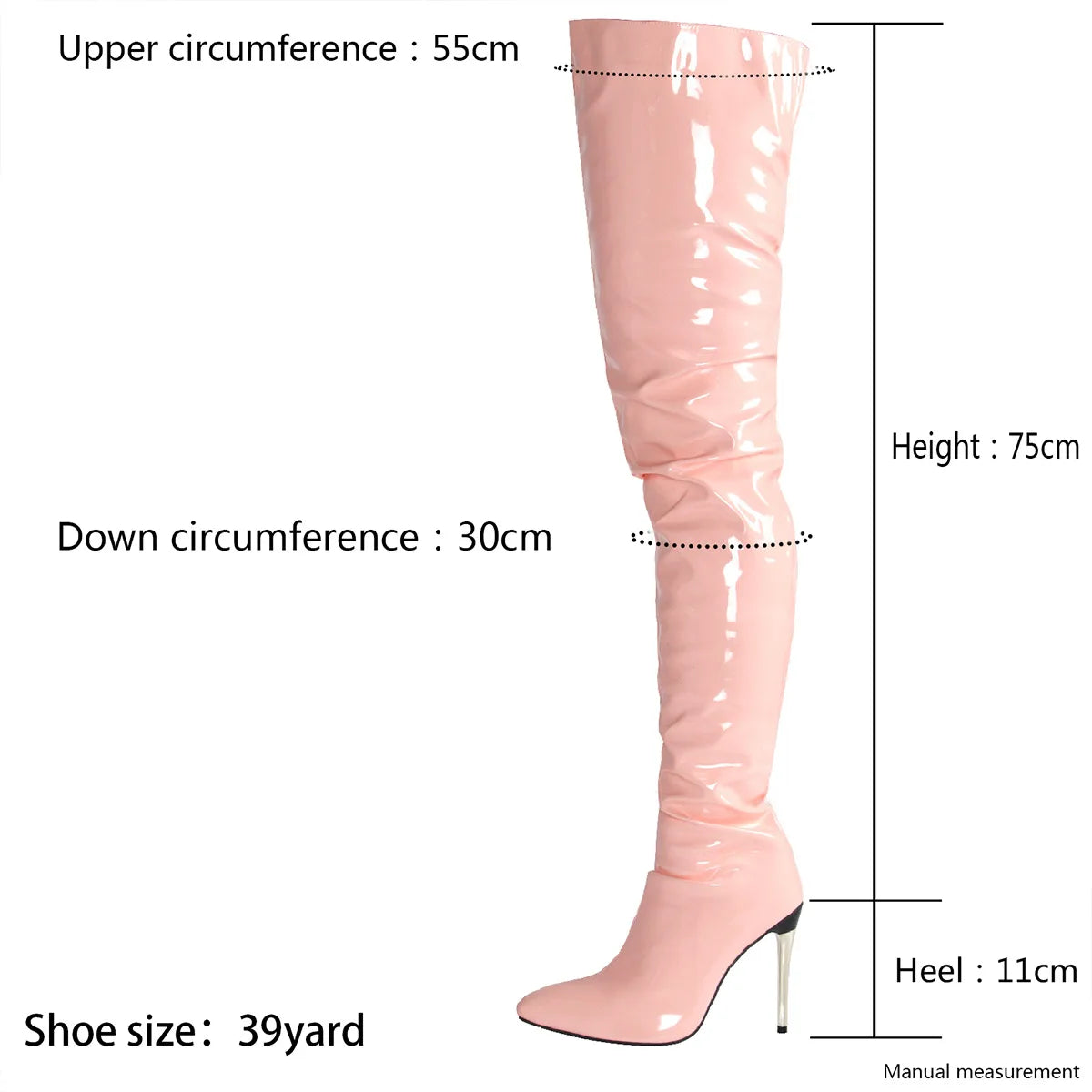 Plus Size 45 46 47 Women Stripper Heels 11CM Stiletto Sexy Pointed toe Red Long Shoes Club Party Over The Knee Thigh High Boots.