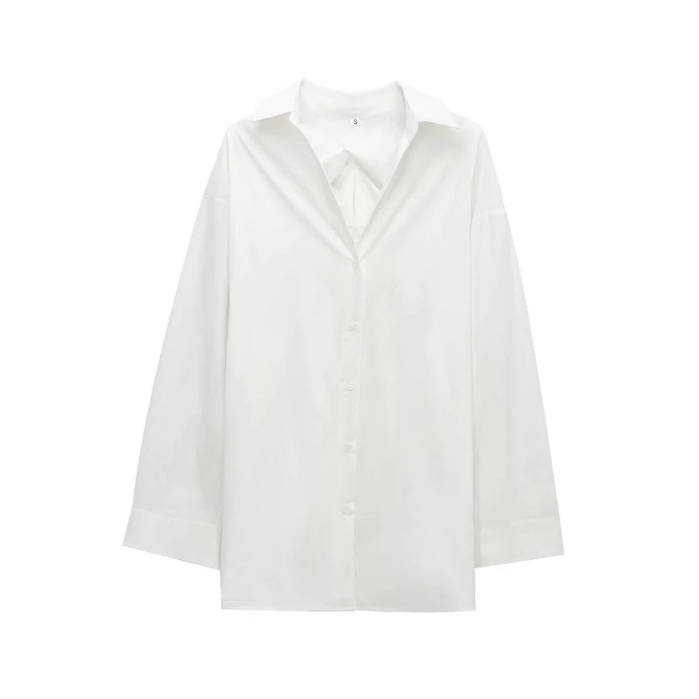 Oversized Pleated Back Shirts for Women, Long Sleeve, Button-up, Female Blouses, Chic Tops, Fashion.