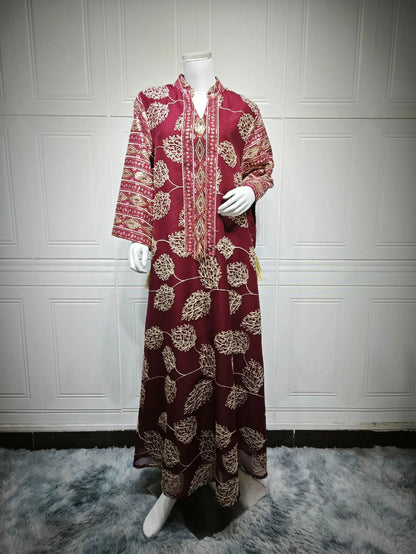 Muslim Women's Light Blue Islamic Embroidered Abaya with Gold Detailing Ideal for Formal Events in Middle East like UAE Saudi