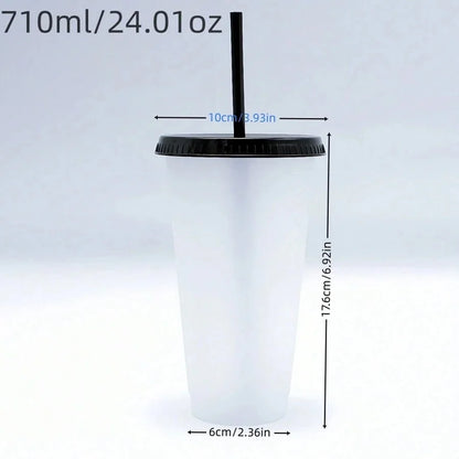 5pcs 24oz Transparent Reusable Tumblers With Black Lids and Straws Iced Coffee Water Bottle Cold Smoothie Cups For Parties Drink.