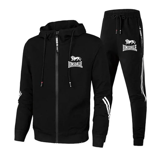 Mens Tracksuit Printing Zipper Hooded Sweatshirt+Slim Sweatpants Set Simplicity Casual Jogging Clothing Fashion Jacket Coat Suit.