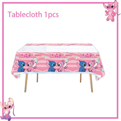 Disney Rosa Stich Geburtstag Party Dekorationen Geschirr Set Tischdecke Hintergrund Banner Für Kinder Geburtstag Dekorationen Lieferungen.