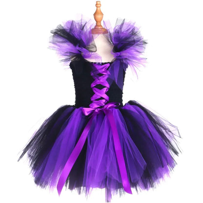Halloween Malefice Kostüm für Kinder Karneval Party Kleidung Set Hexe böse Königin Cosplay Kostüm für Mädchen Phantasie Tüll Tutu Kleid.