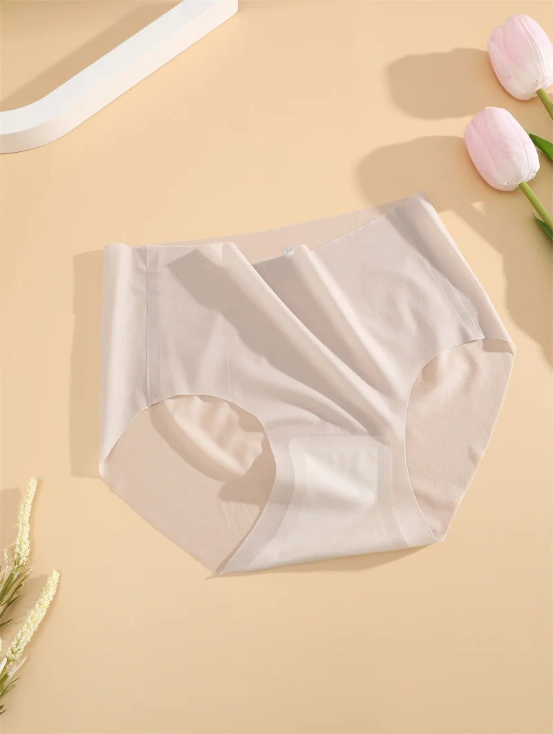 4PCS/Set Women's Ice Silk Seamless Panties Ultra Thin Briefs Breathable Underwear Female High Waist Intimates Lingerie Plus Size