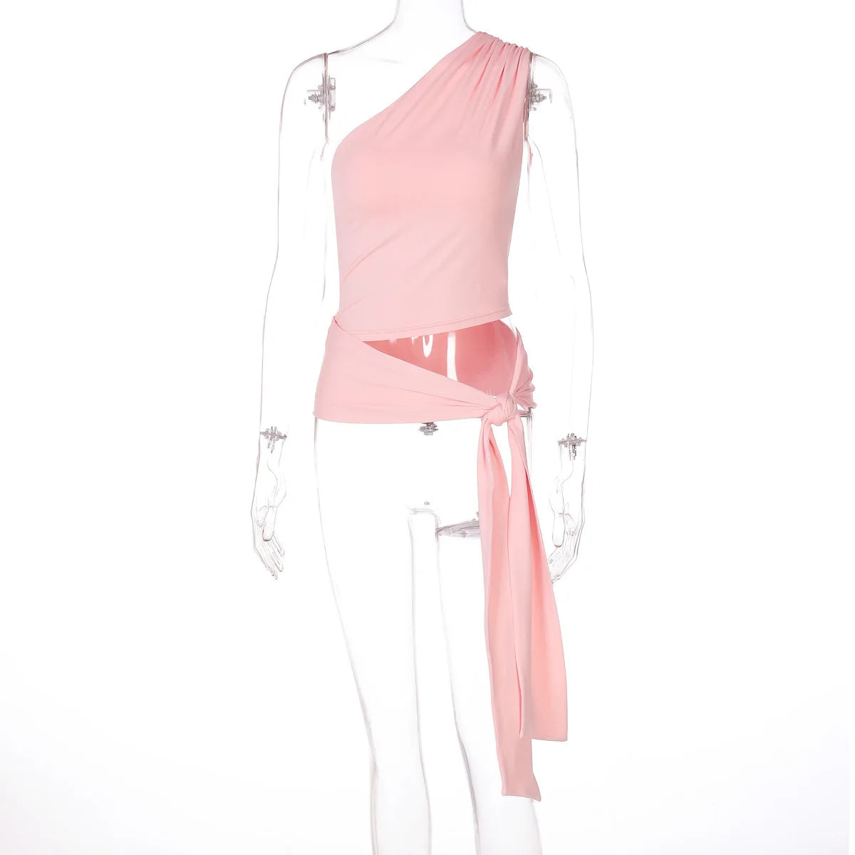 Cryptographic One Shoulder Solid Lace Up Tops Summer Y2K Outfits Sexy Backless Sleeveless Crop Tank Coquette Streetwear Clothes.