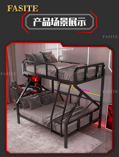 Premium E-Sport-Etagenbett aus Eisen, Hotel, Apartment, Schule, Schlafsaal, Bett, schwarzer Rahmen, Hochbett für Erwachsene, Camas, Schlafzimmermöbel