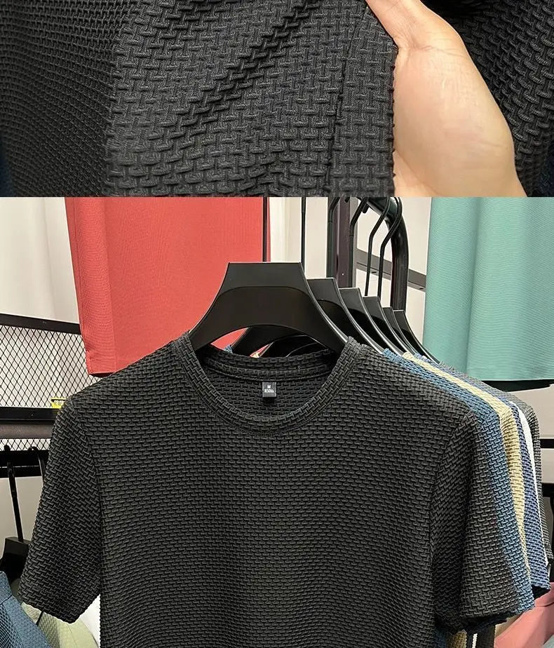 Summer Mesh Ice Silk T-shirt Men's Short Sleeve Round Neck 2023 New Half Sleeve Men Thin Solid Color Tees Top.