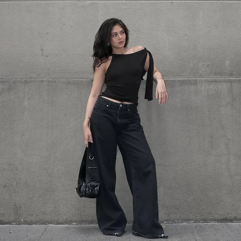 Sexy Asymmetrical Shoulder T-Shirt Women's Versatile Strapless Top Summer New Arrival Polyester Fiber One-Shoulder Sleeveless.