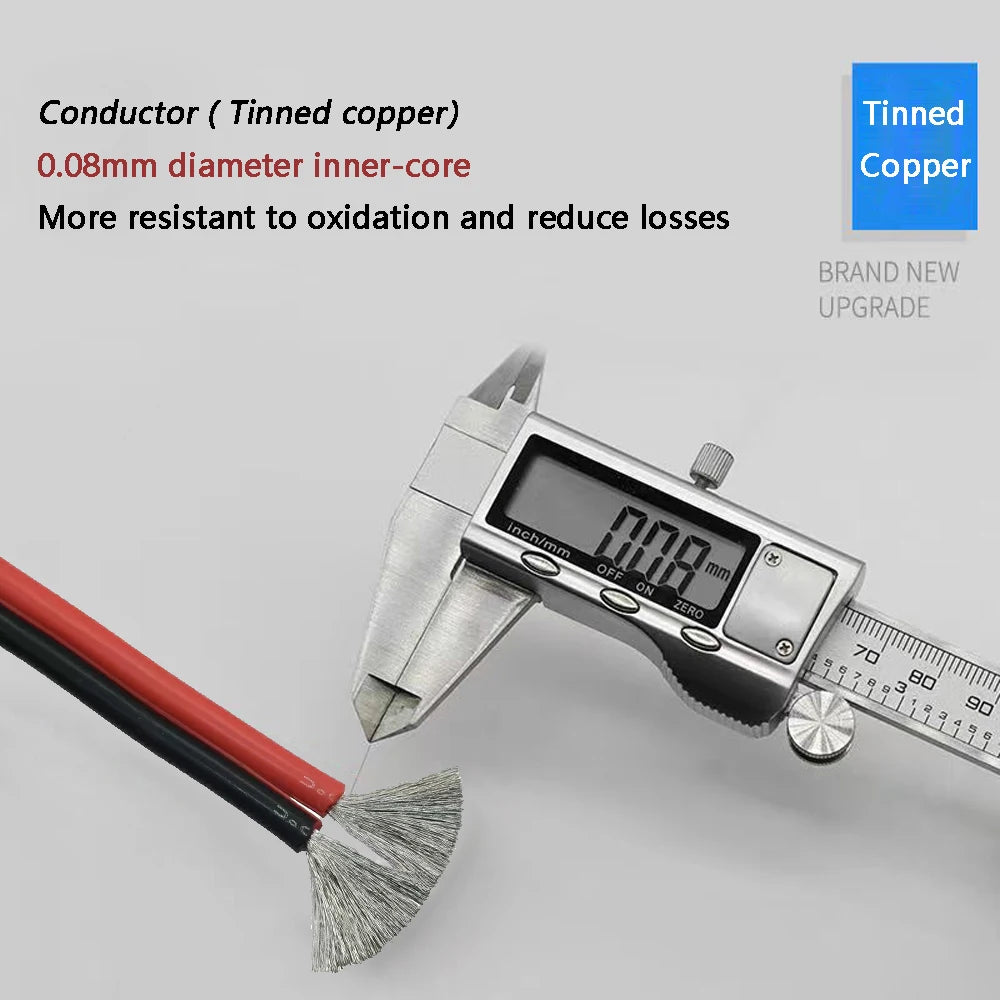 Super Soft 2 Pin Black Red Silicone Cable 28awg 26 24 22 20 18 16 14 12awg 10awg 8awg High Temperature Resistant Tin-Copper Wire.