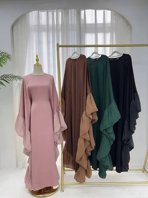 2025 Eid Arabic Muslim Women Modest Dress Luxury Dubai Abaya Islamic Party Lace-detailed Sleeves Robe Festival Turkey Outfit.