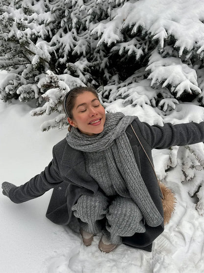 Bornladies Herbst Winter Mode frauen Neue Zopfmuster Pullover Breite Bein Hosen Set Weiche Wolle Mischung Lose Fit High Neck Pullover