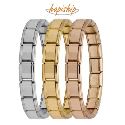 Hapiship New Women's Jewelry 9mm Width Itanlian Elastic Charm Bracelet Fashion Stainless Steel Bangle ST-.