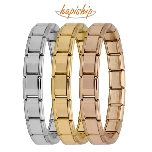 Hapiship New Women's Jewelry 9mm Width Itanlian Elastic Charm Bracelet Fashion Stainless Steel Bangle ST-.