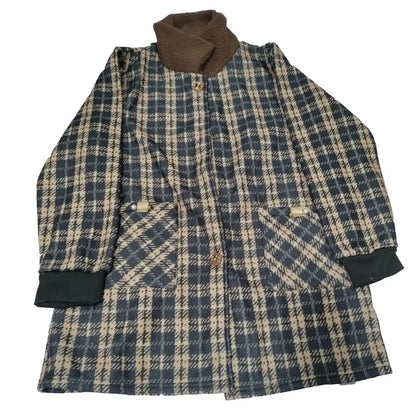 Frauen Plaid Mantel Karierten Winter Mutter Jacke Taschen drehen-unten Kragen einreiher Mid Länge Mantel Mid-aged frauen Mantel