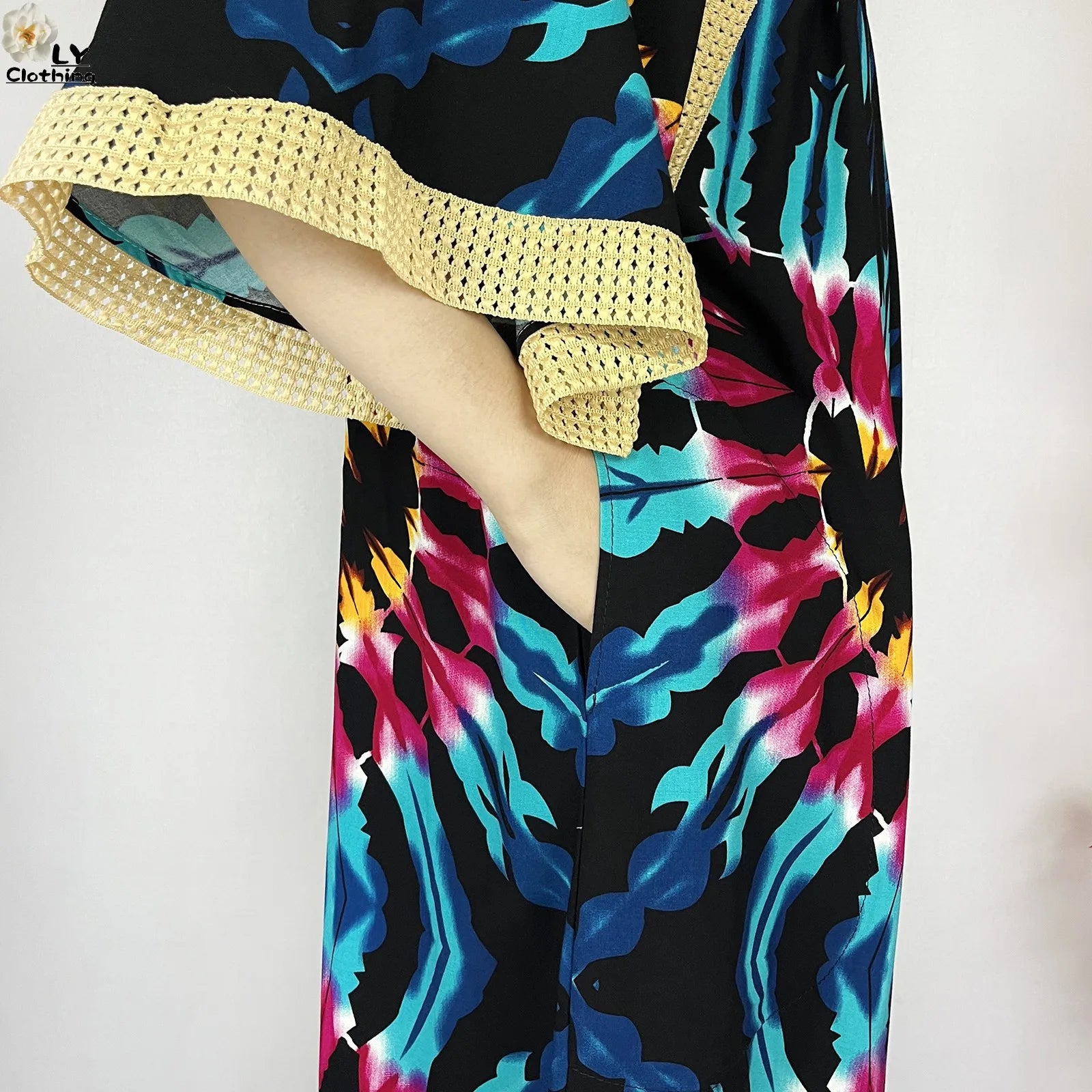 New Muslim Dress Woman Short Sleeve Dashiki African Abaya Tie-dyed Printing Cotton Loose Femme Robe Islamic Dresses With Scarf.