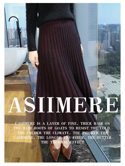 Autumn And Winter Fashion Mink Cashmere Mid Length High Waist Skirt For Women, Knitted Umbrella Skirt, Fashionable Pleated Skirt.