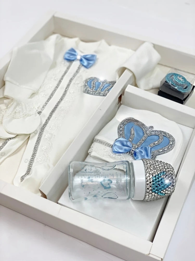 Dollbling Newborn Set Baby's Sets Rhinestone Crown 0-3 Months Hat+Bodysuits+Gloves+Shoes 4 Parts Boy Girl Jumpsuit Clothing.
