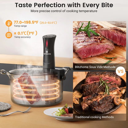 BlitzHome SV2209 1100W Sous Vide Cooker WIFI APP Control Thermal Immersion Circulator Machine with Digital LCD Display Time EU.