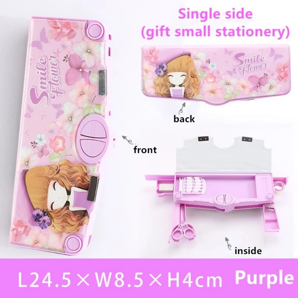 Mechanisches, verformbares, niedliches Federmäppchen mit Stifteinsatz, multifunktionaler Schlüsselschalter, Cartoon-Aufbewahrungsbox für Schule und Schreibwaren aus Kunststoff
