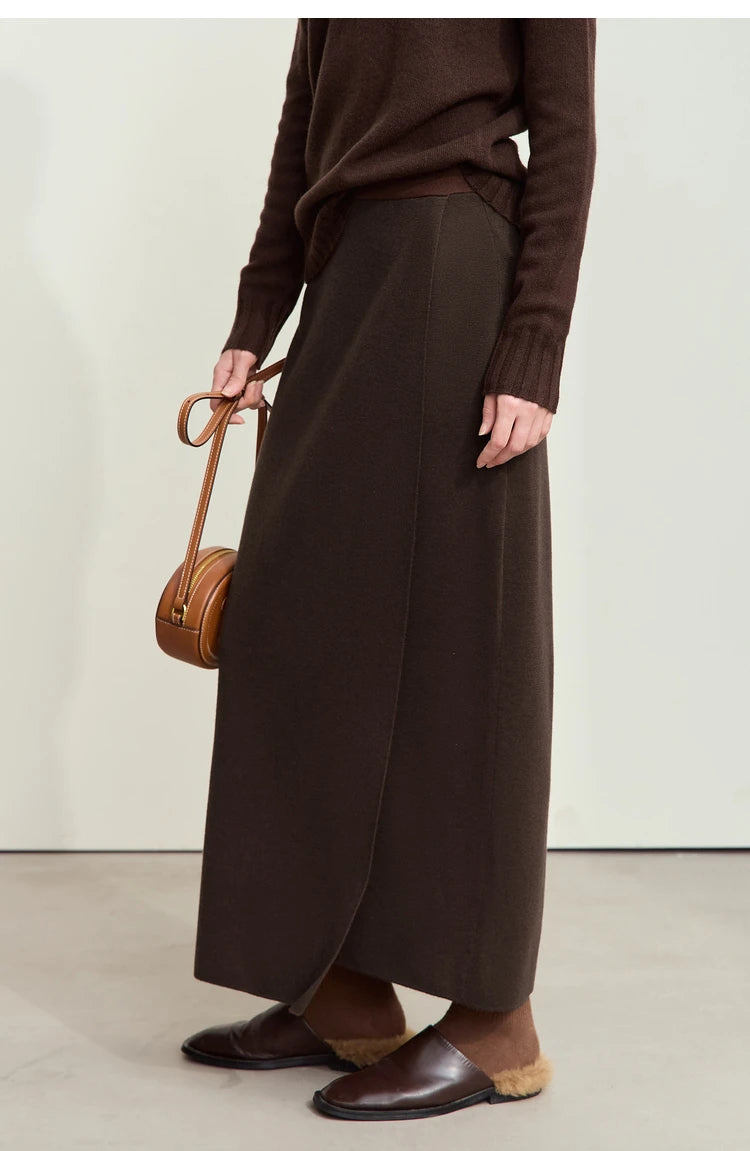 AMII Minimalist Elegant Basics Knitted Skirts for Women 2024 Winter New Elastic Waist Straight Lady Commuter Long Skirt 12443250.