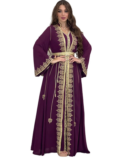 Eid muslimische Frauen Party Stickerei Kleider 2 Stück Set Jalabiya Ramadan Islam Vestidos arabische Robe Marokko Dubai Abayas Kaftan.