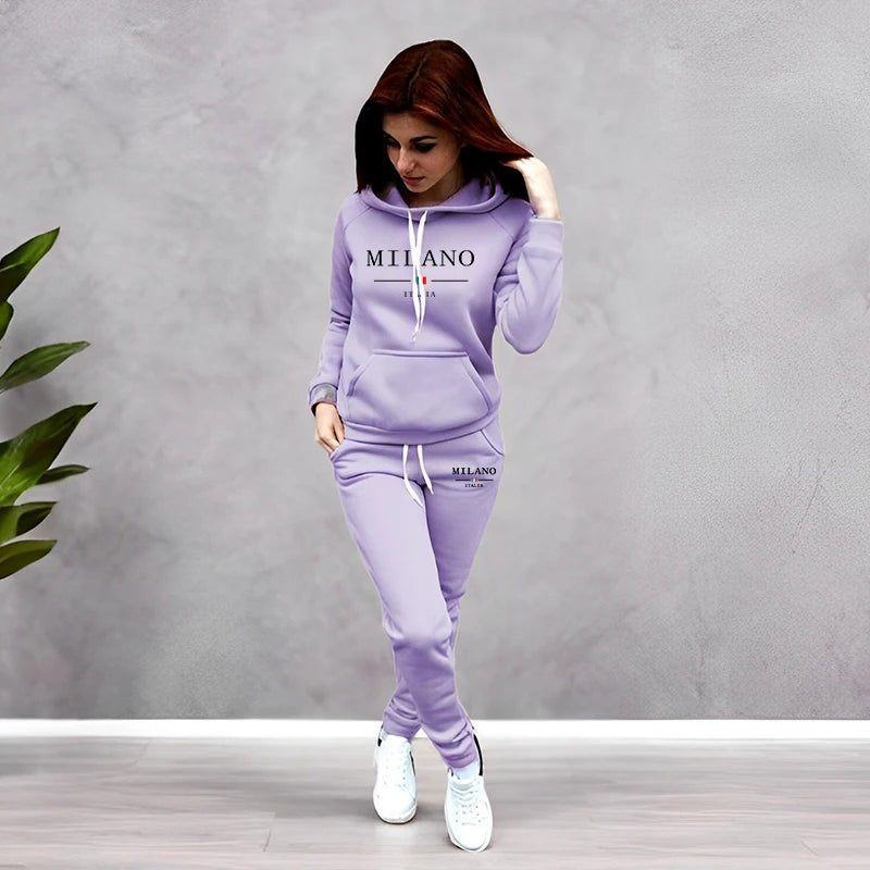 Autumn Winter Woman Clothing Printed Casual Sweatshirt Sweatpants Set Jogging Hoodie Tracksuit Sports Home Womens Pants Suit y2k.