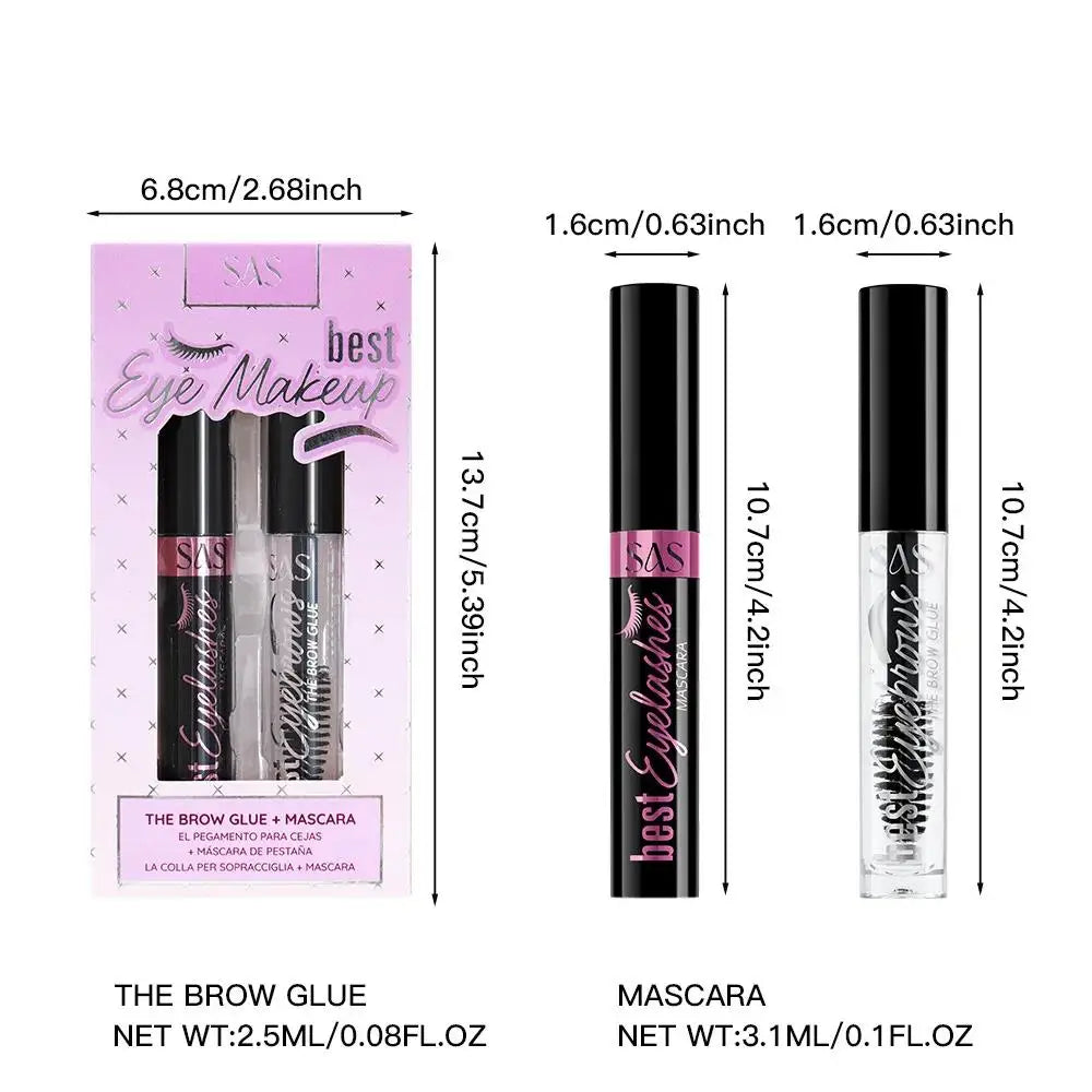 Natural Curling Waterproof Mascara Eyelash Primer Set Black Volumizing Long Lasting Non Smudged Formula Lash Care.