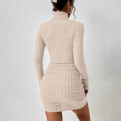 Neue Feste Kleid Frauen Elegante Party Herbst Winter Rollkragen Mit Langen Ärmeln Sexy Mantel Mini Kleider Bodycon Club Gestrickte Kleid