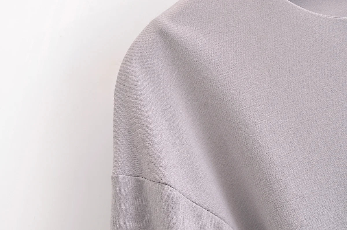 HH Women's 2-Piece Set Fashion Slimming Double-Sided Fabric Round Neck Long-Sleeve Top+Elegant Stretch Casual Wide Leg Pants.