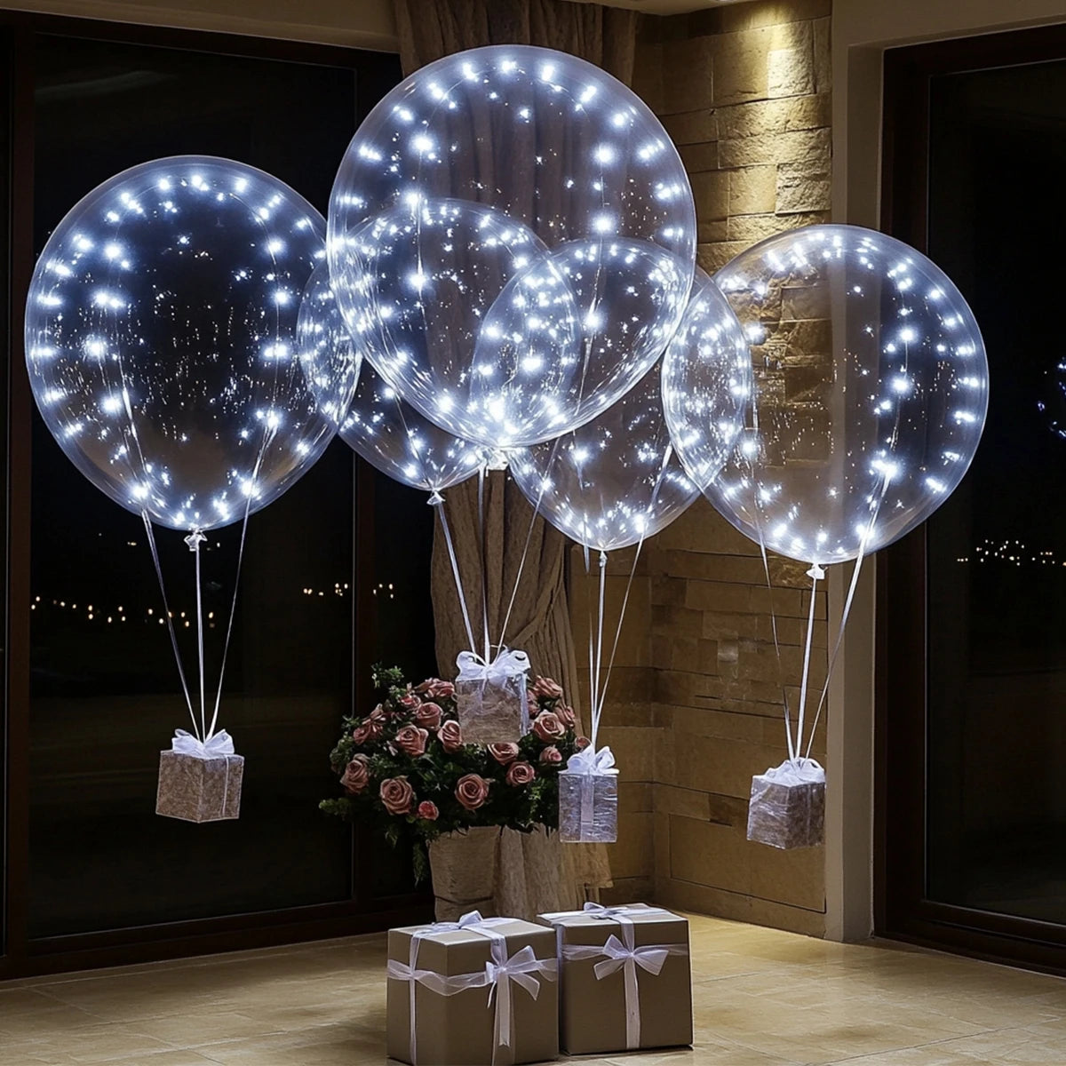 10 Stück LED-Leuchtballons, die im Dunkeln leuchten, transparente LED-Bobo-Luftballons mit Lichterkette für Geburtstag, Hochzeit, Party, Dekoration.
