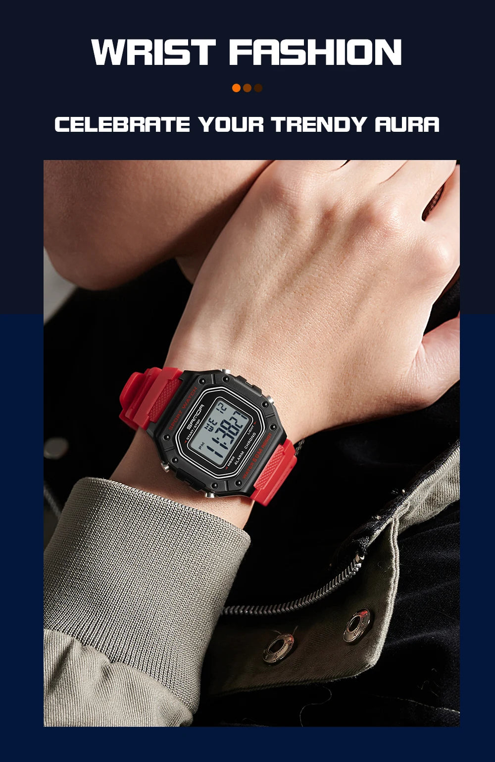 SANDA 2156 Fashion Mens Watch Military Water Resistant Sport Watches Army Big Dial Led Digital Wristwatches Stopwatches For Male.