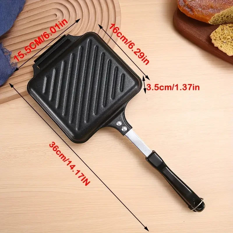 Non-Stick Camping Sandwich Panini Maker with Handle, Double Sided Frying Pan Detachable Grilled Sandwich Flip Pan.