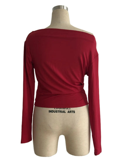 2025 Autumn Winter 2025 Solid-color Fashion Tops for Women Long Sleeve Blouses One-shoulder Collar Slimming Shirts Office Lady.