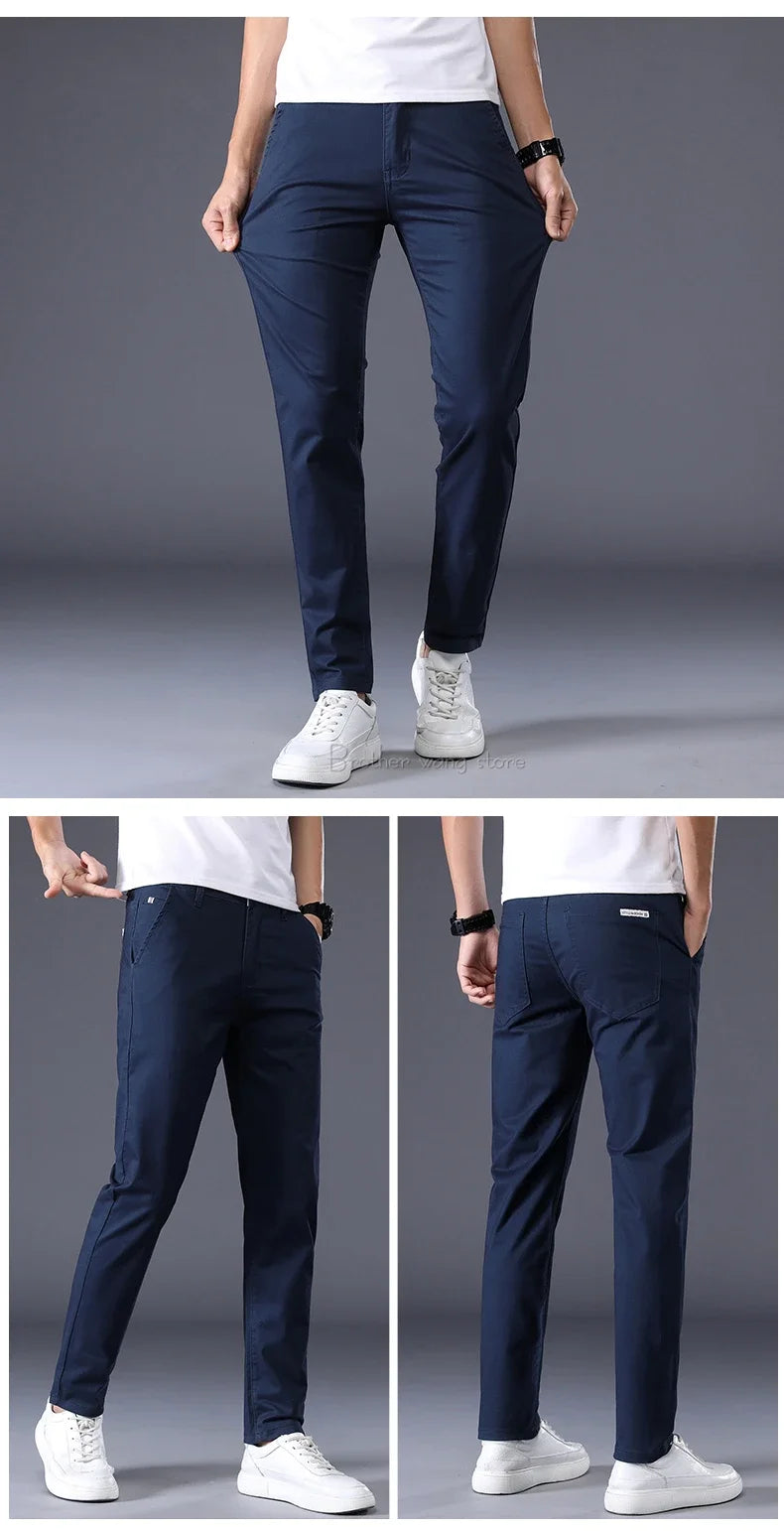 Thin Men's Pants Classic 7 Colors Summer New Casual Pant Business Fashion Stretch Cotton Slim Brand Male Trousers