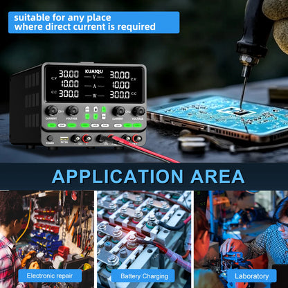 KUAIQU Newest 30V10A Dual Channel Bench Power Supply 3-Way Series-Parallel Output Overvoltage Overcurrent Protection Laboratory.