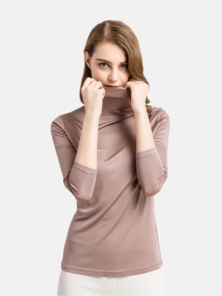 SuyaDream Damen-Rollkragenpullover, langärmelige, solide Pullover, gestrickte Naturseide, schickes T-Shirt mit Boden, 2025, Frühlings-Herbst-TOP.