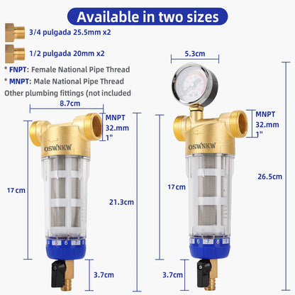 OSWNKW-05 Pre Filter Purifier Whole House Spin Down Sediment Water Filter Central Prefilter System Backwash Stainless Steel Mesh.
