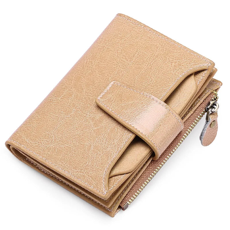 2024 New Short Women Wallets Genuine Leather Zipper Coin Pocket Women Purse Name Engraved Quality Card Holder Kpop Female Wallet
