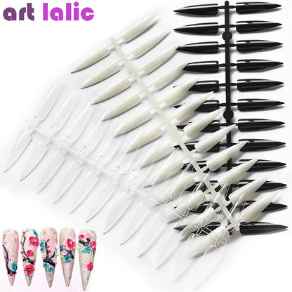 240Pcs Nail Art Set Clear Natural Full Cover Oval Sharp End Stiletto Long False Nails Tips for Artificial Manicure in Salon.